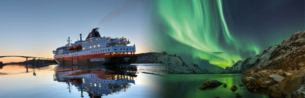 Hurtigruten-Schiff © Hurtigruten | Nordlichter, Tromsø © jamenpercy - stock.adobe.com/Fotolia.com